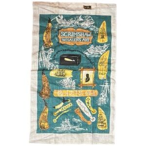 Vintage Kay Dee Handprints Linen Scrimshaw Whaler's Art Tapestry Print 27x16"